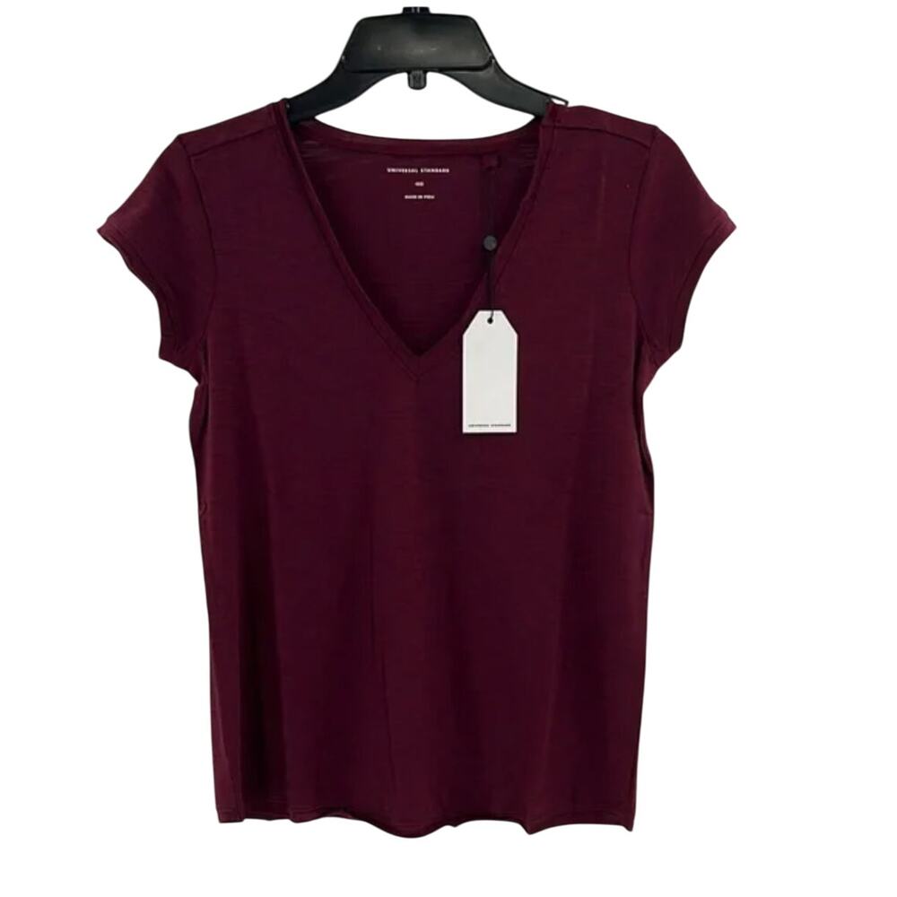 Universal Standard Isna Raw Edge Tee 4XS 00 0 2XS NWT Red Merlot Burgundy